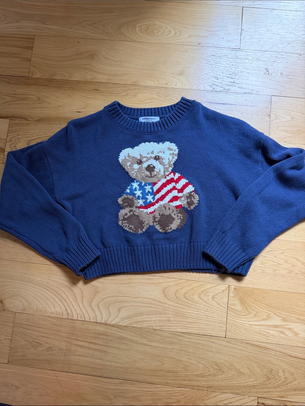 Navy Bear Cropped Crewneck Sweater